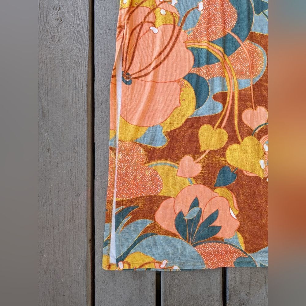 Zara Colorful Retro Floral Maxi Dress, Multicolored‎ Knit Side Cutout Small Size - Picture 10 of 12